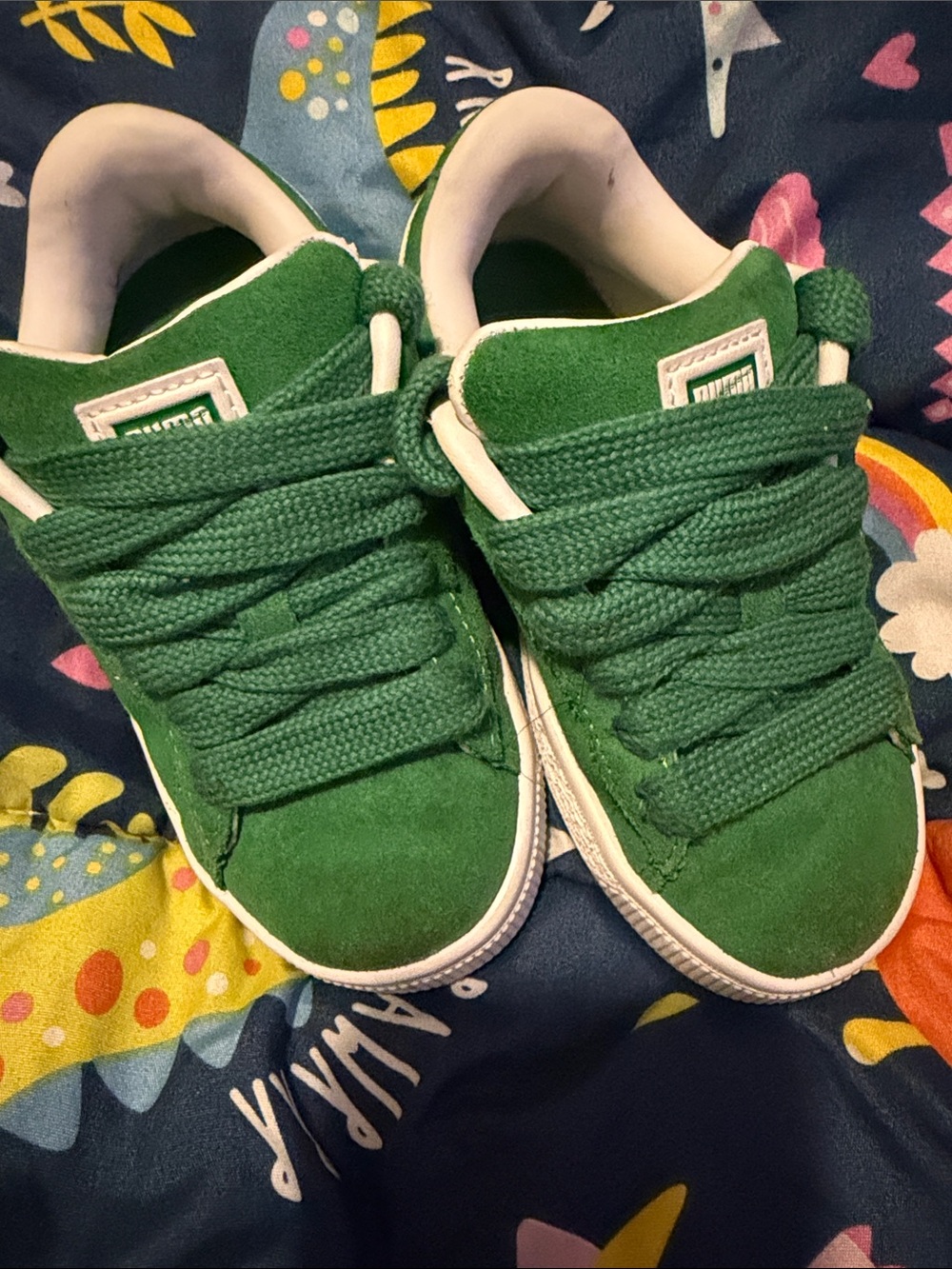 Puma Kids Green Suede Low-Top Sneakers